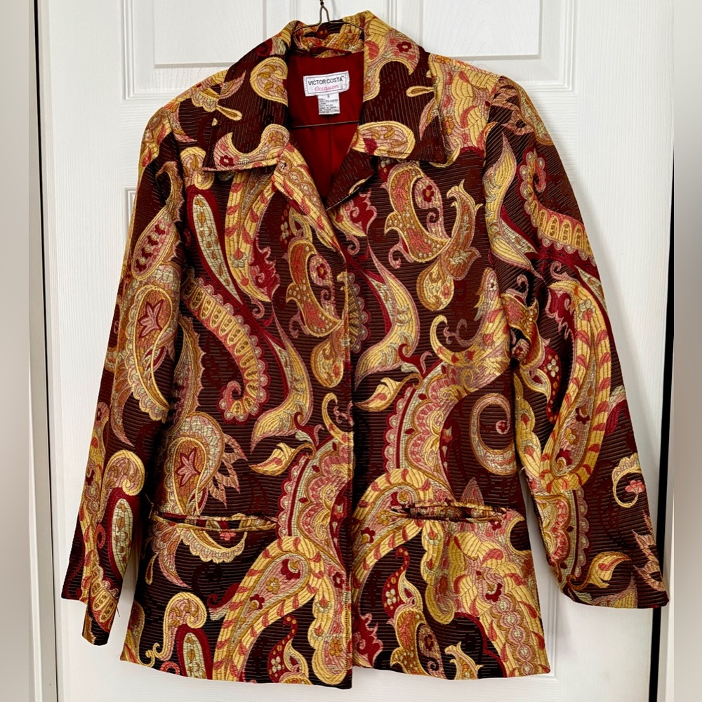 Vintage 1990’s Victor Costa Paisley Blazer - Rich Red and Gold Evening jacket